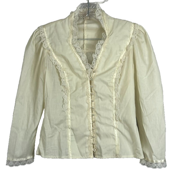 Michael Kors Women's M 70's Victorian Button Down Blouse With Lace Trim - Picture 1 of 6